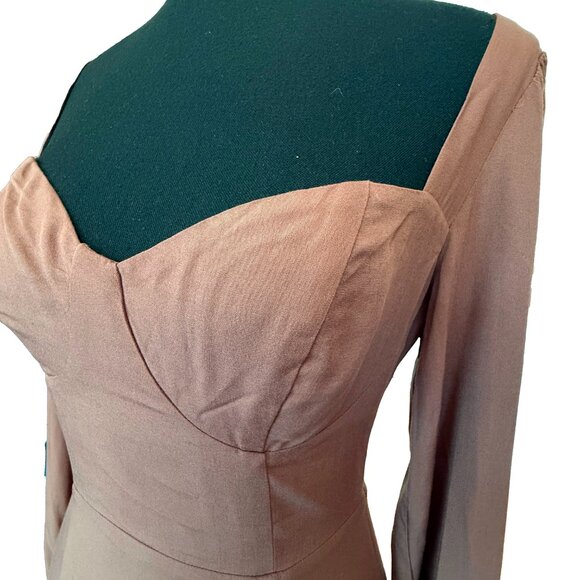 NWT Backyard Roses Maxi Dress XS Long Sleeve Solid Color Slit Sweetheart Neck - Picture 7 of 9